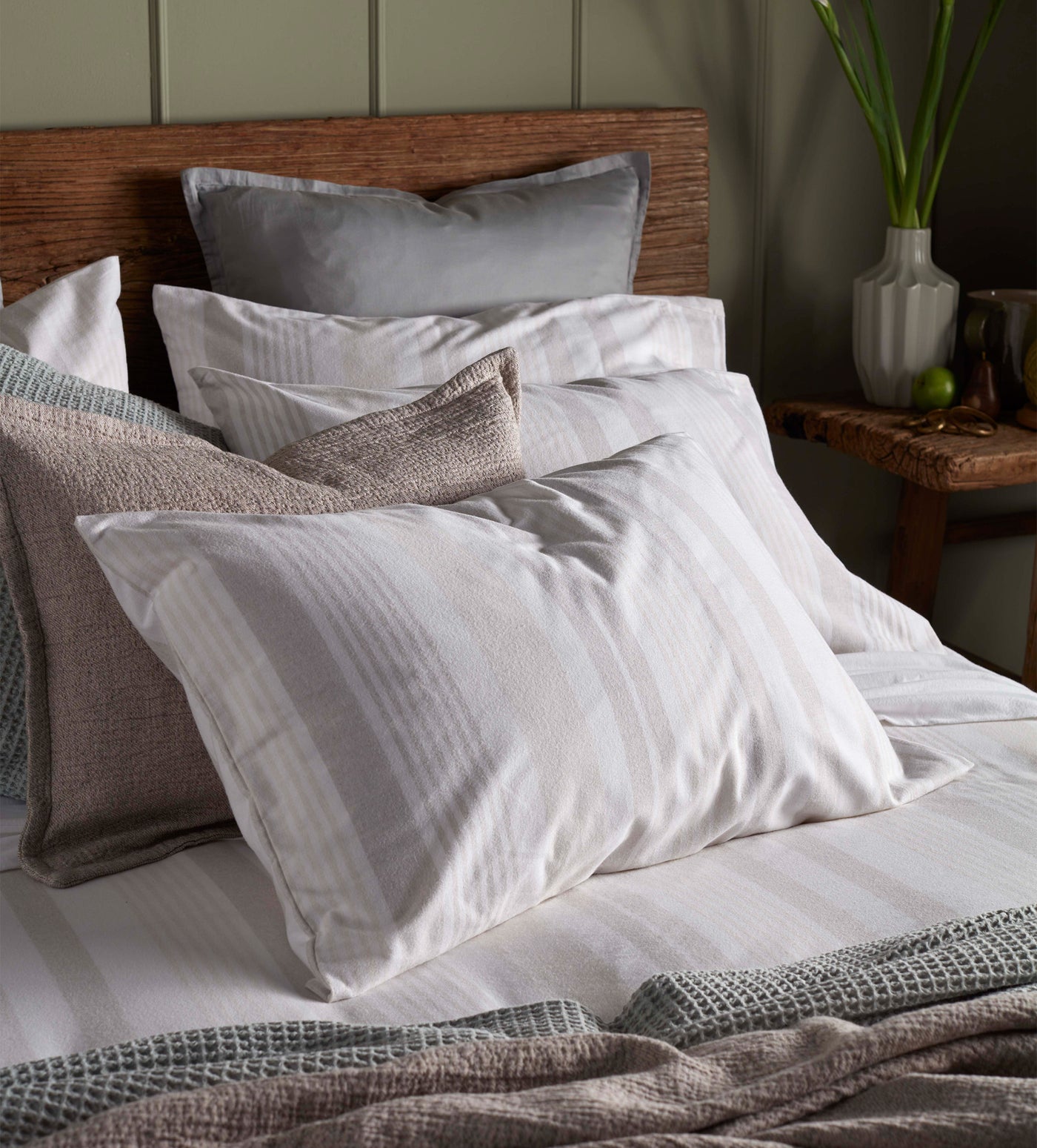 Natural Harry Stripe Brushed 100% Cotton Bed Linen