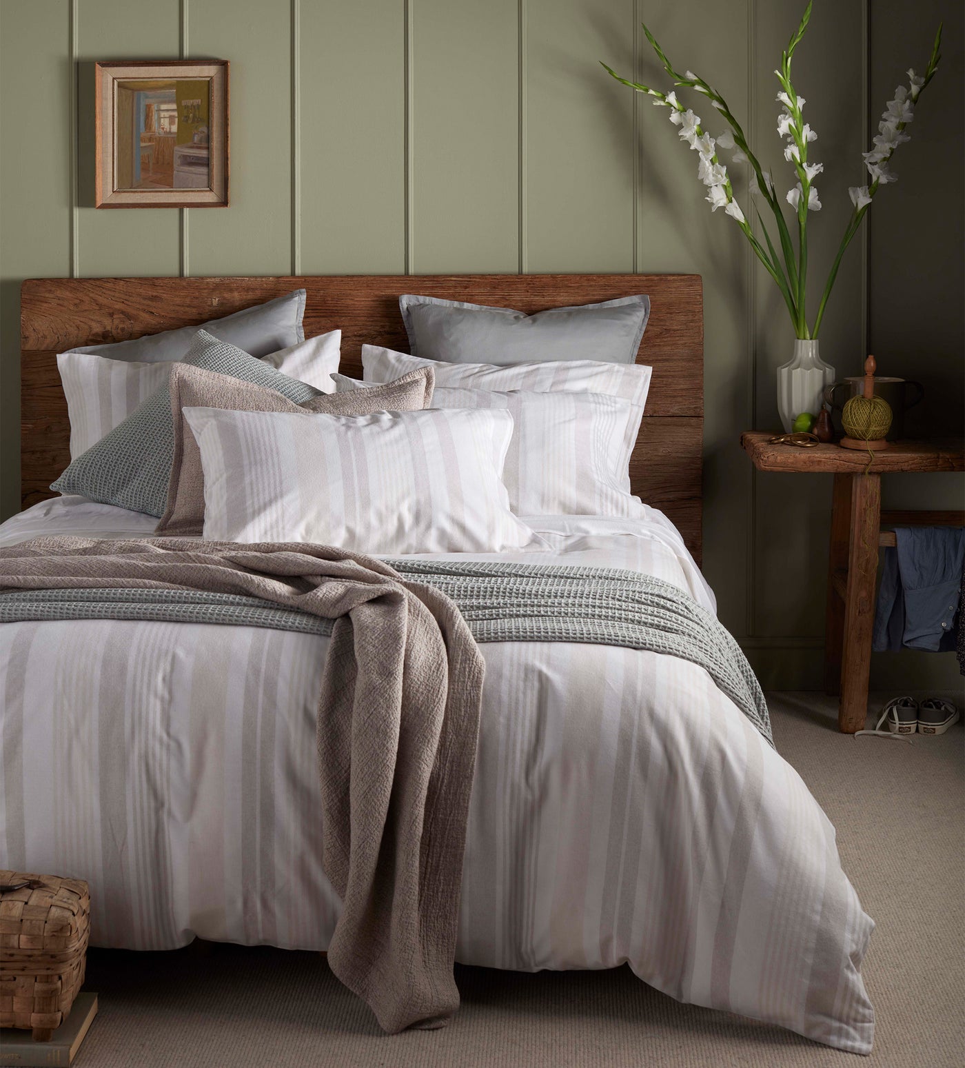 Natural Harry Stripe Brushed 100% Cotton Bed Linen