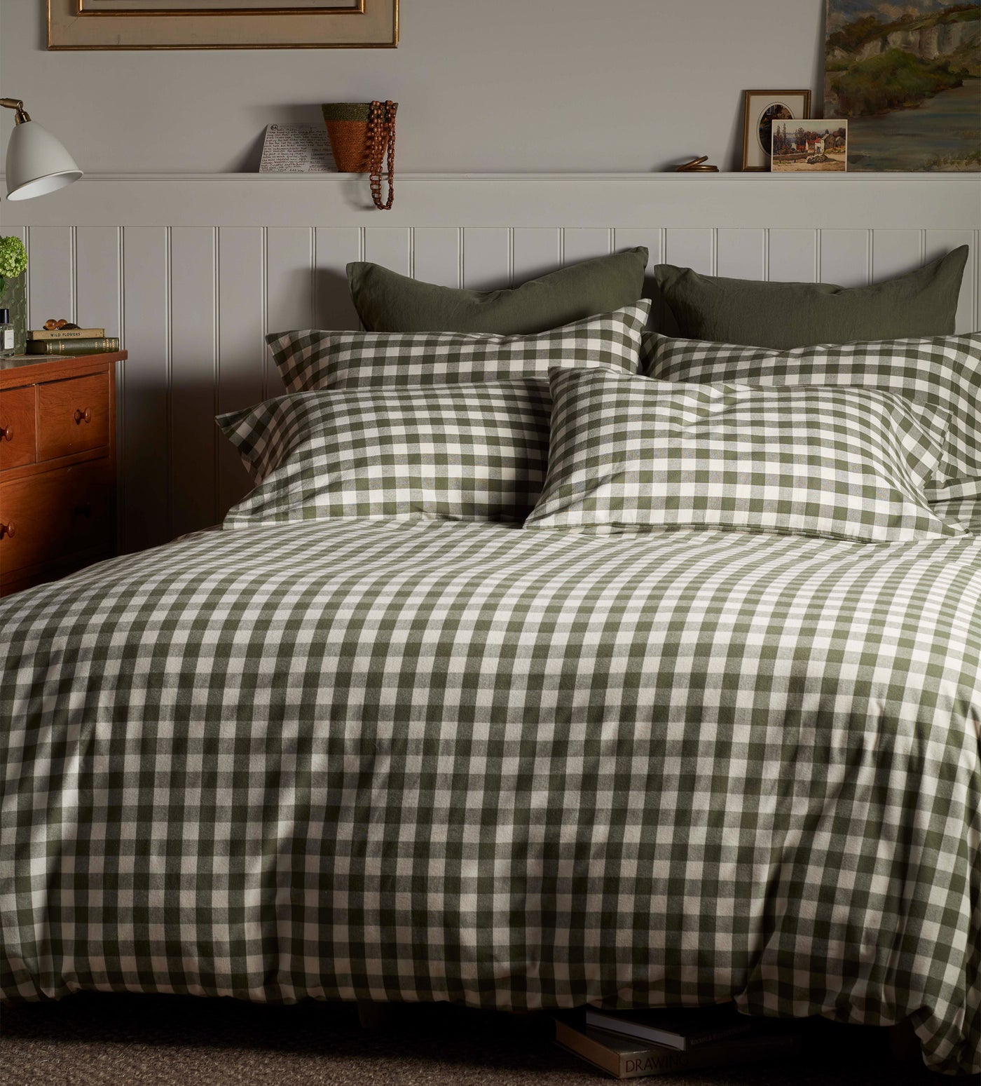 Olive Green Gilbert Gingham Brushed 100% Organic Cotton Bed Linen