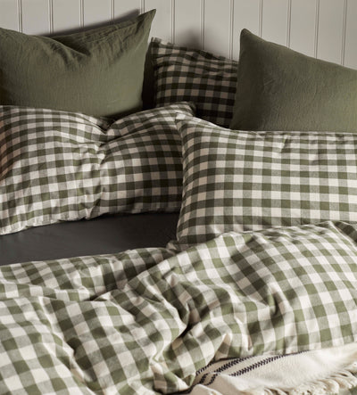 Olive Green Gilbert Gingham Brushed 100% Organic Cotton Bed Linen