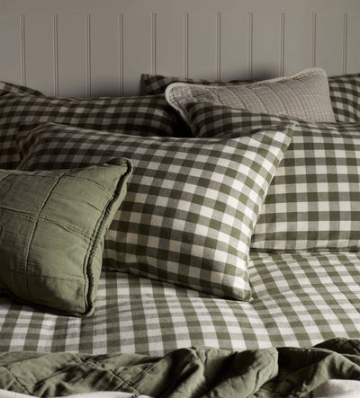 Olive Green Gilbert Gingham Brushed 100% Organic Cotton Bed Linen