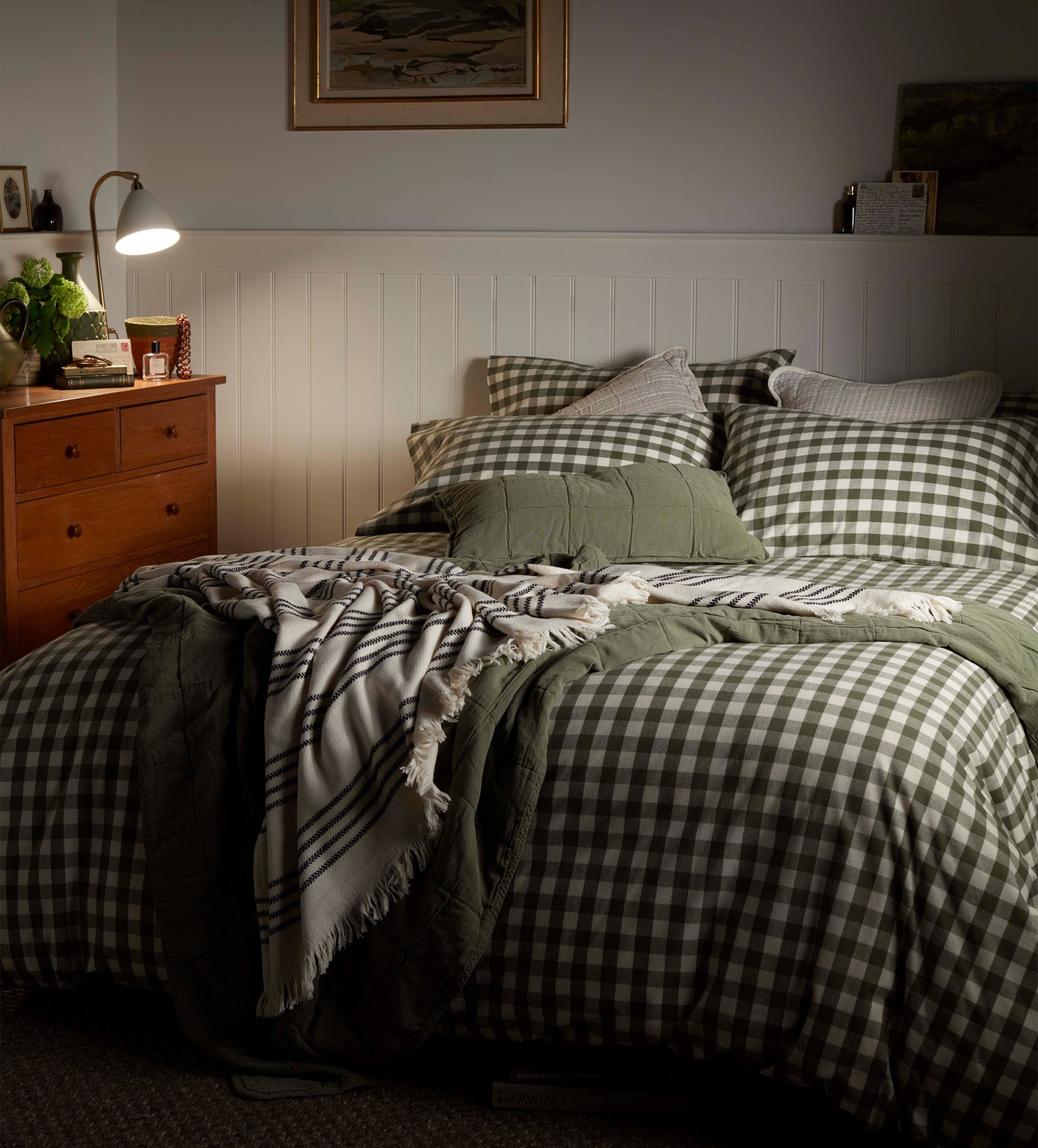 Olive Green Gilbert Gingham Brushed 100% Organic Cotton Bed Linen