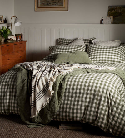 Olive Green Gilbert Gingham Brushed 100% Organic Cotton Bed Linen