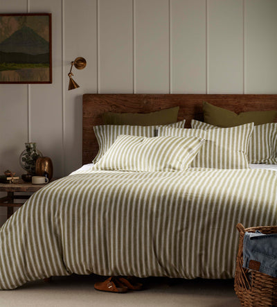 Olive Green Fred Stripe Brushed 100% Organic Cotton Bed Linen