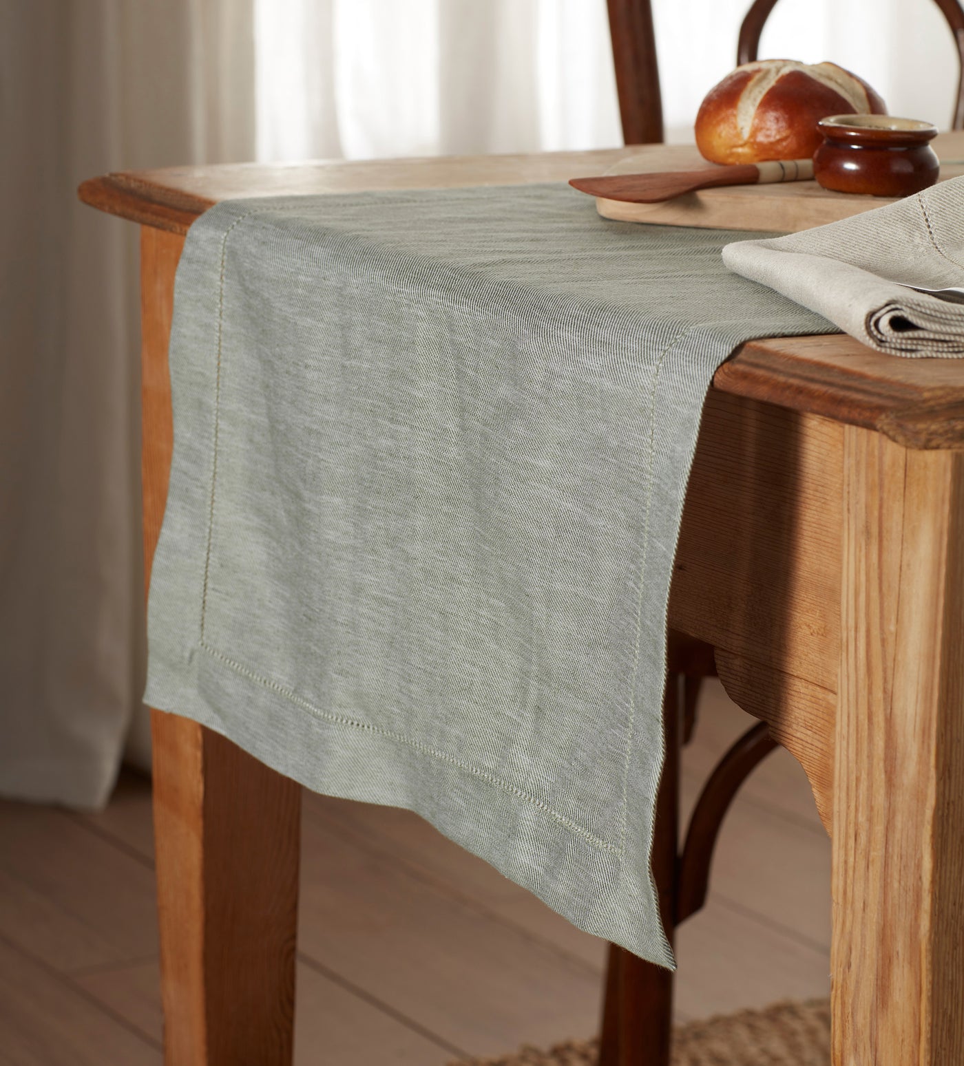 Olive Green Twill Cotton Linen Table Runner