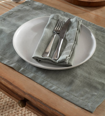 Olive Green Twill Cotton Linen Placemats