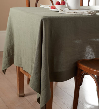 Olive Green 100% Linen Tablecloth