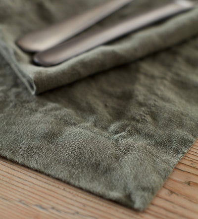 Olive Green 100% Linen Placemats - Set of 2