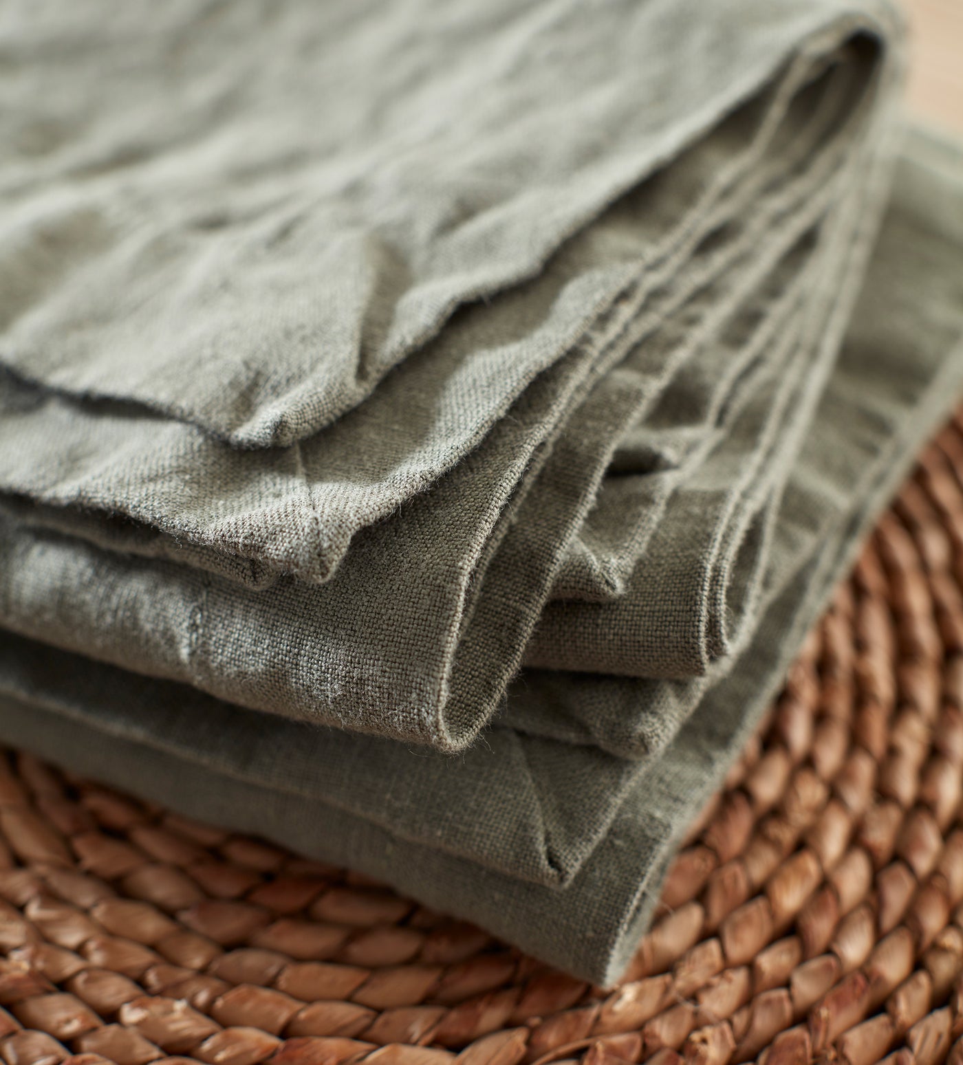 Olive Green 100% Linen Napkins - Set of 4