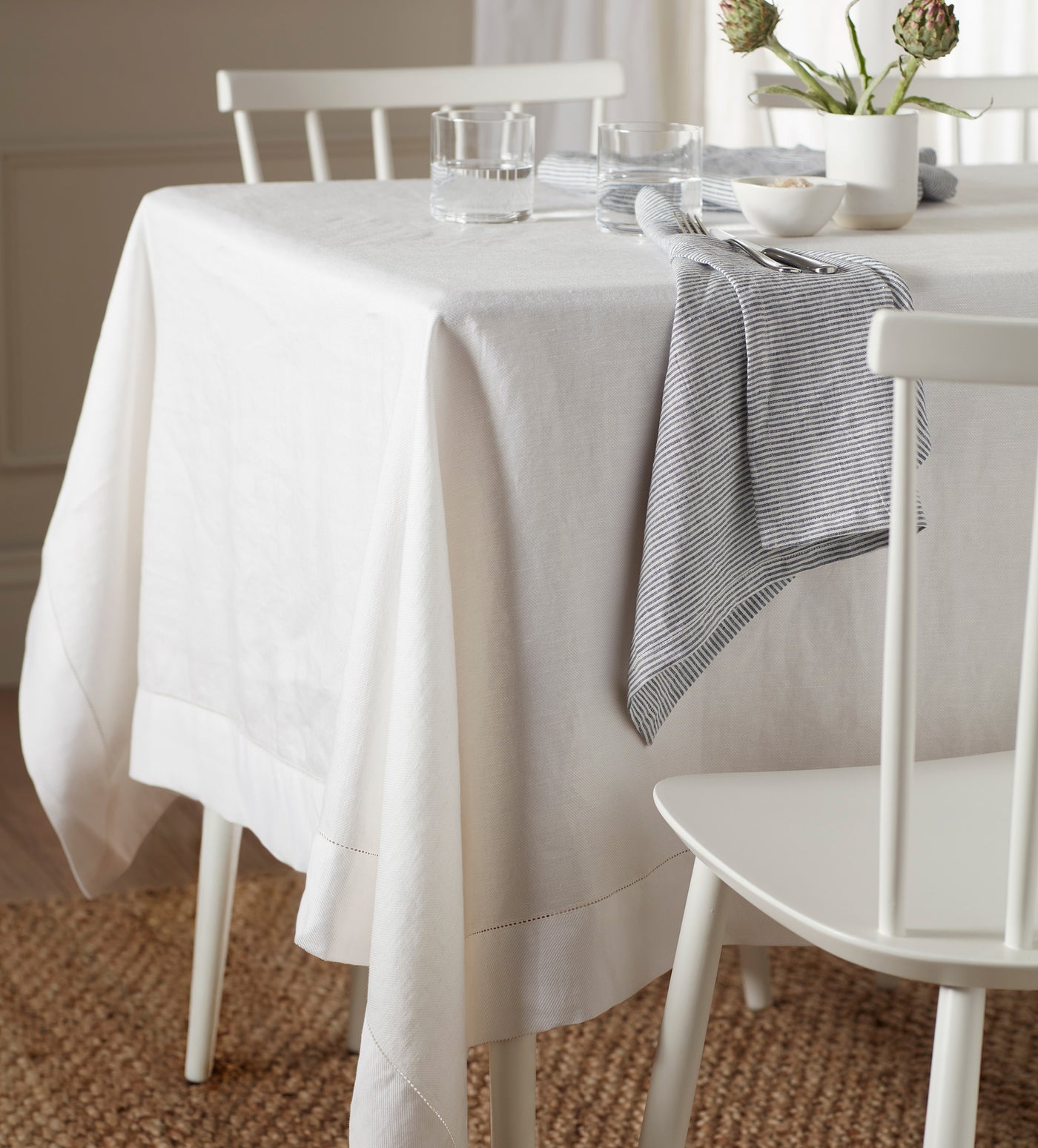 Off White Twill Cotton Linen Tablecloth