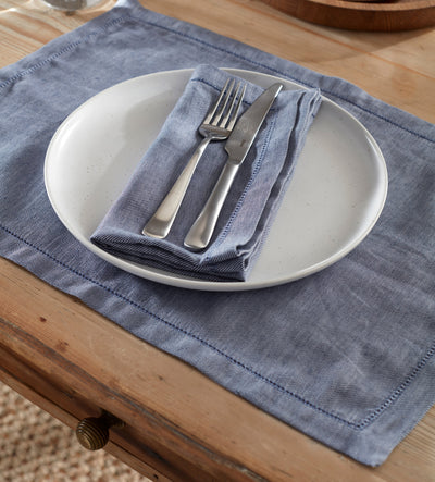 French Blue Cotton Linen Twill Placemats