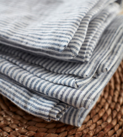 French Blue Sid Stripe 100% Linen Napkins