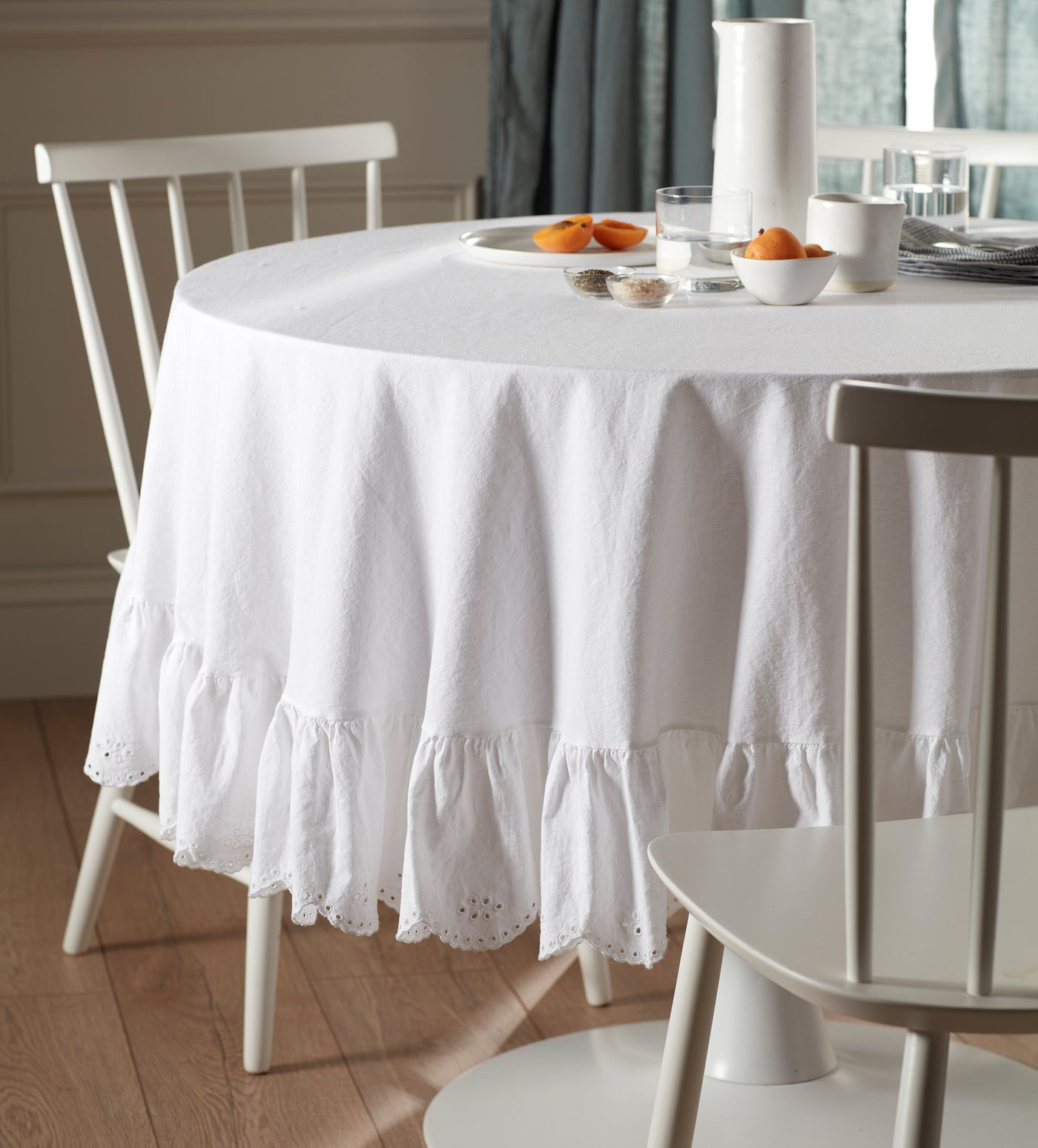 White Bonnie Broderie Cotton Linen Tablecloth