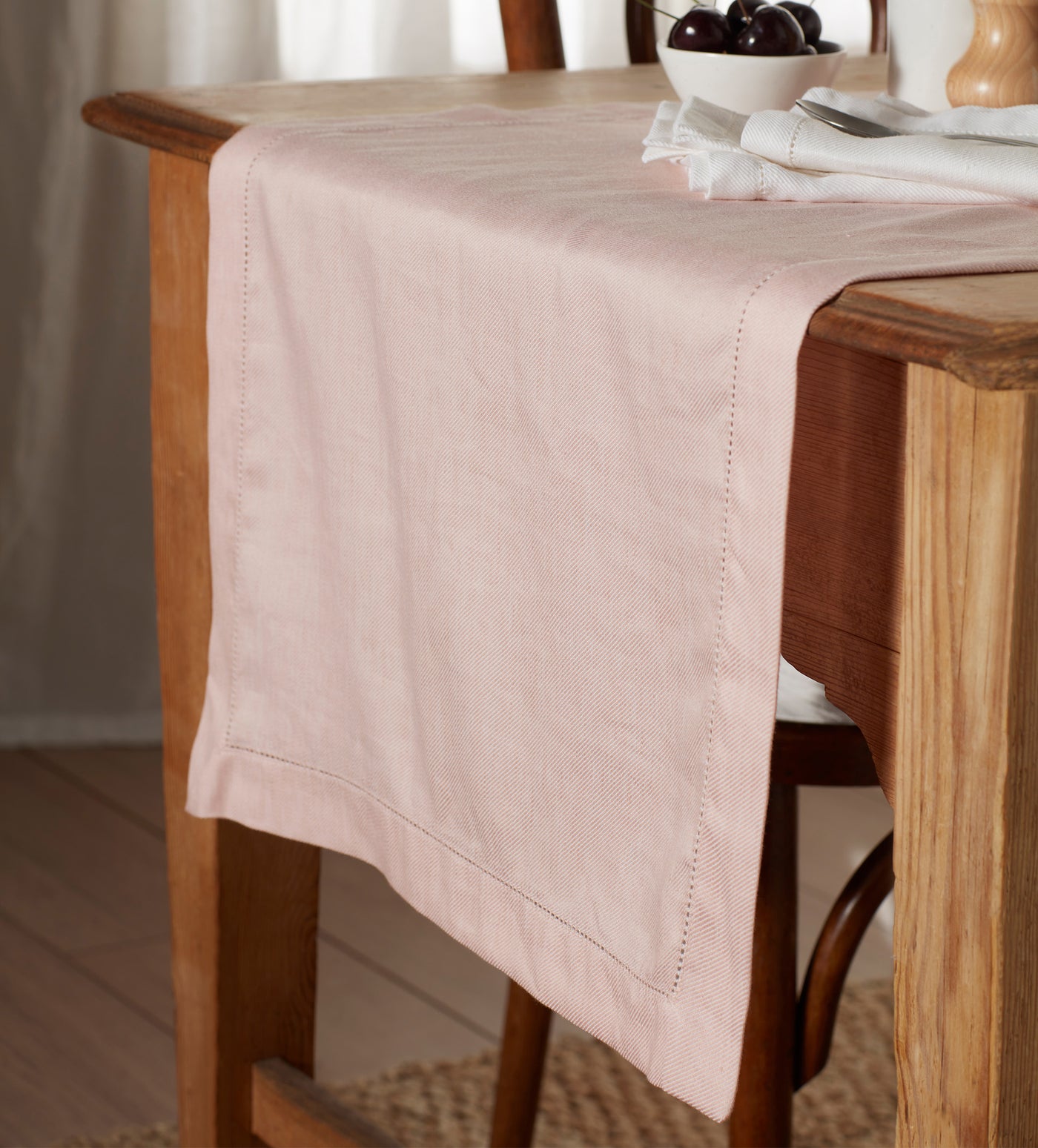 Blush Pink Twill Cotton Linen Table Runner