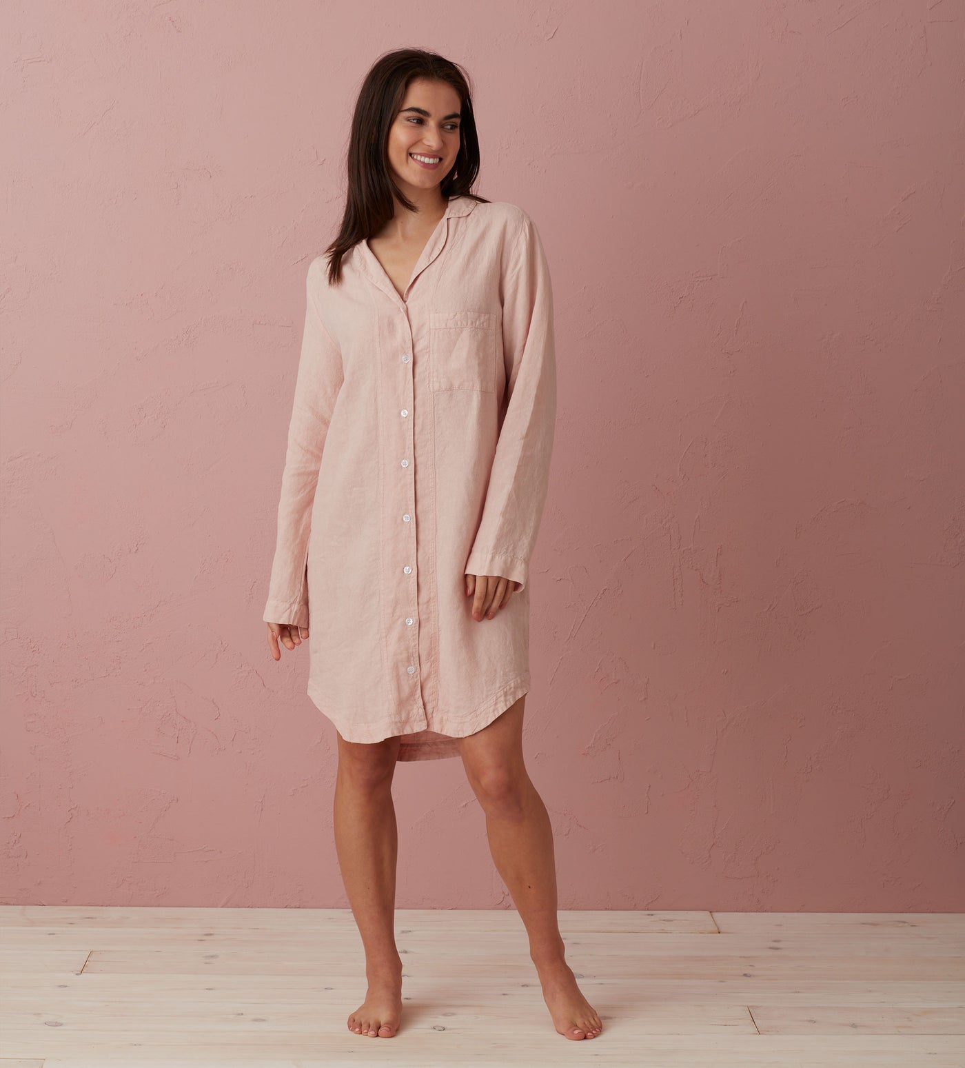 Blush Pink Bella 100% Linen Nightshirt