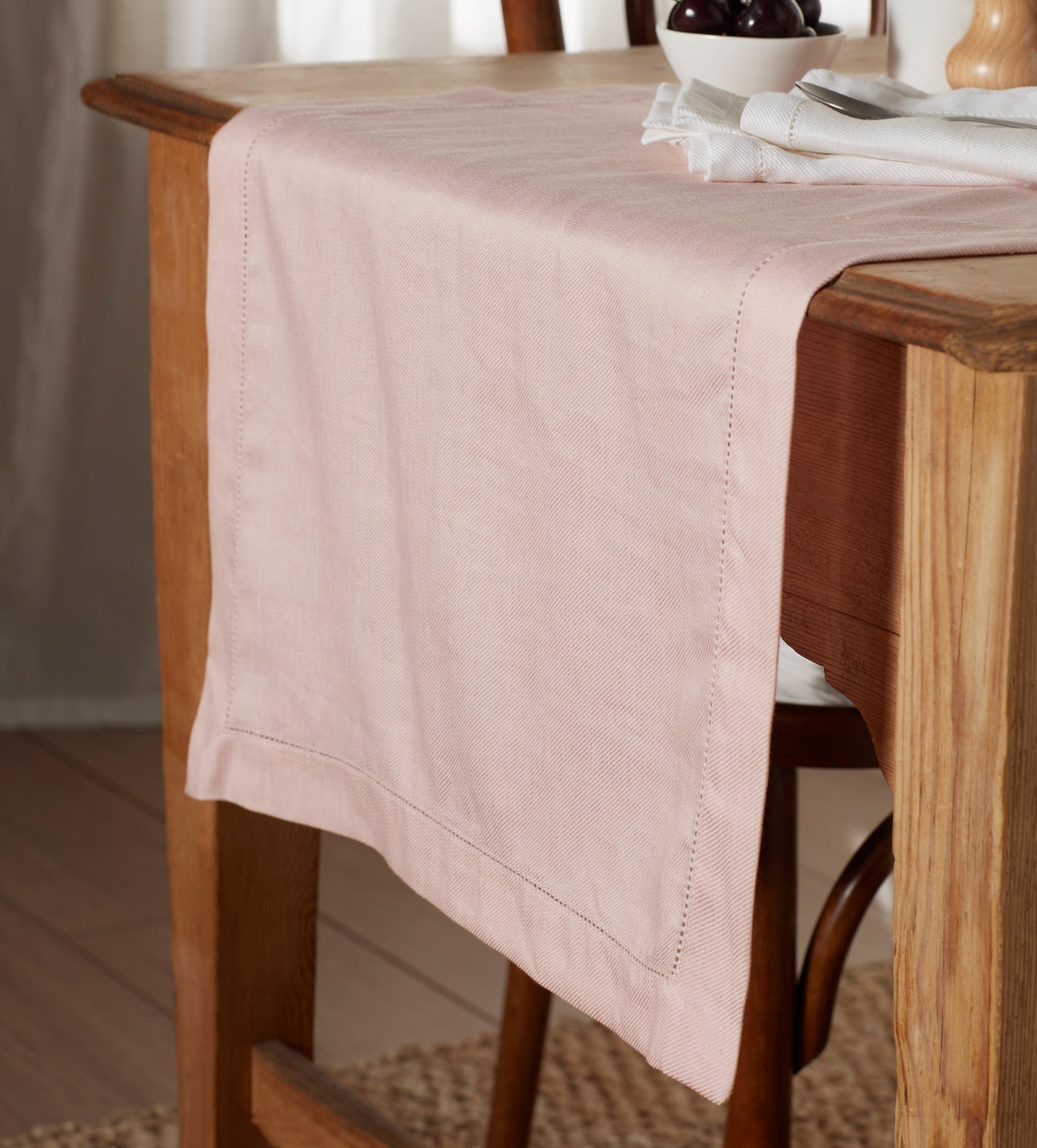 Blush Pink Twill Cotton Linen Table Runner