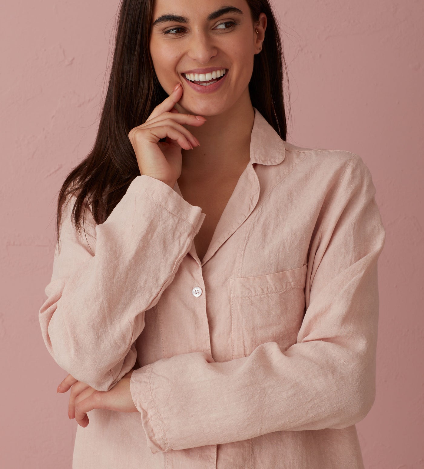 Blush Pink Polly 100% Linen Pyjama Top