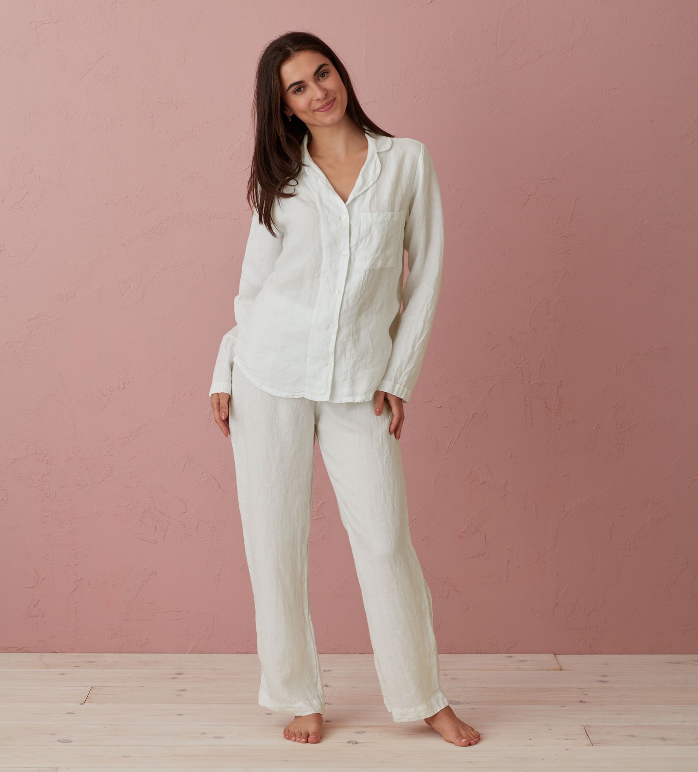 Cream Polly 100% Linen Pyjama Top