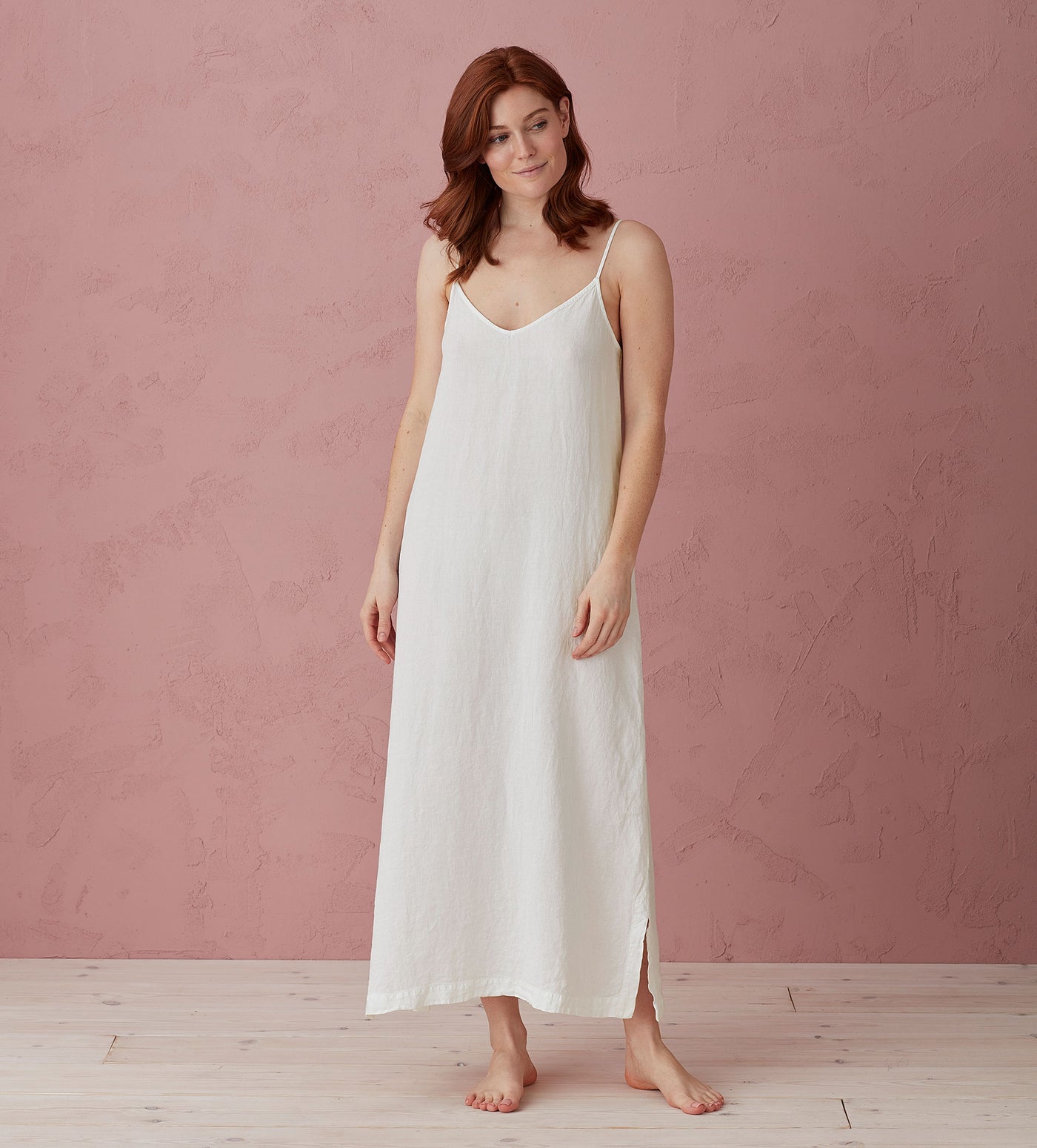 Cream Willa 100% Linen Long Cami Nightie