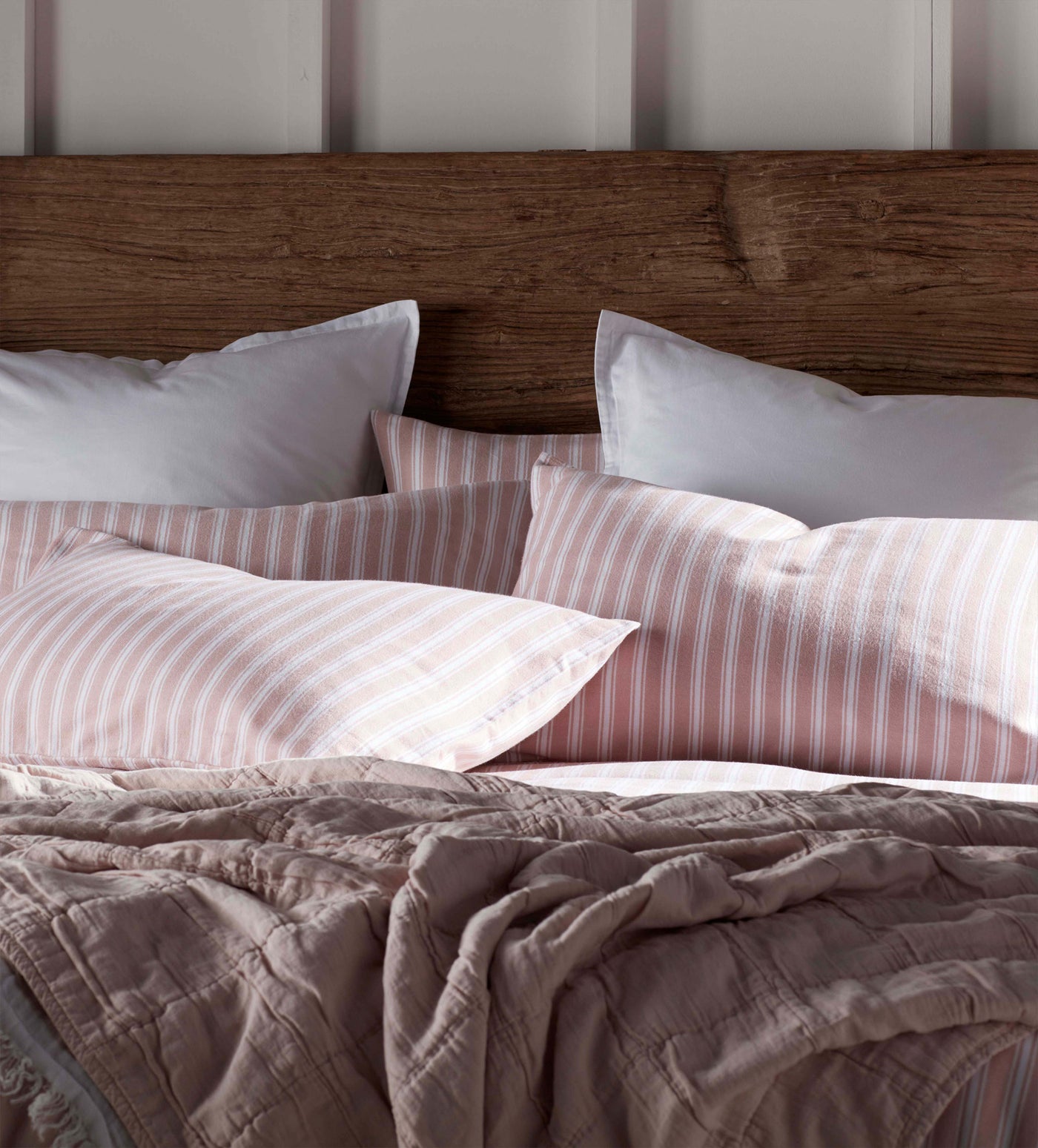 Blush Pink Fred Stripe Brushed 100% Organic Cotton Pillowcase