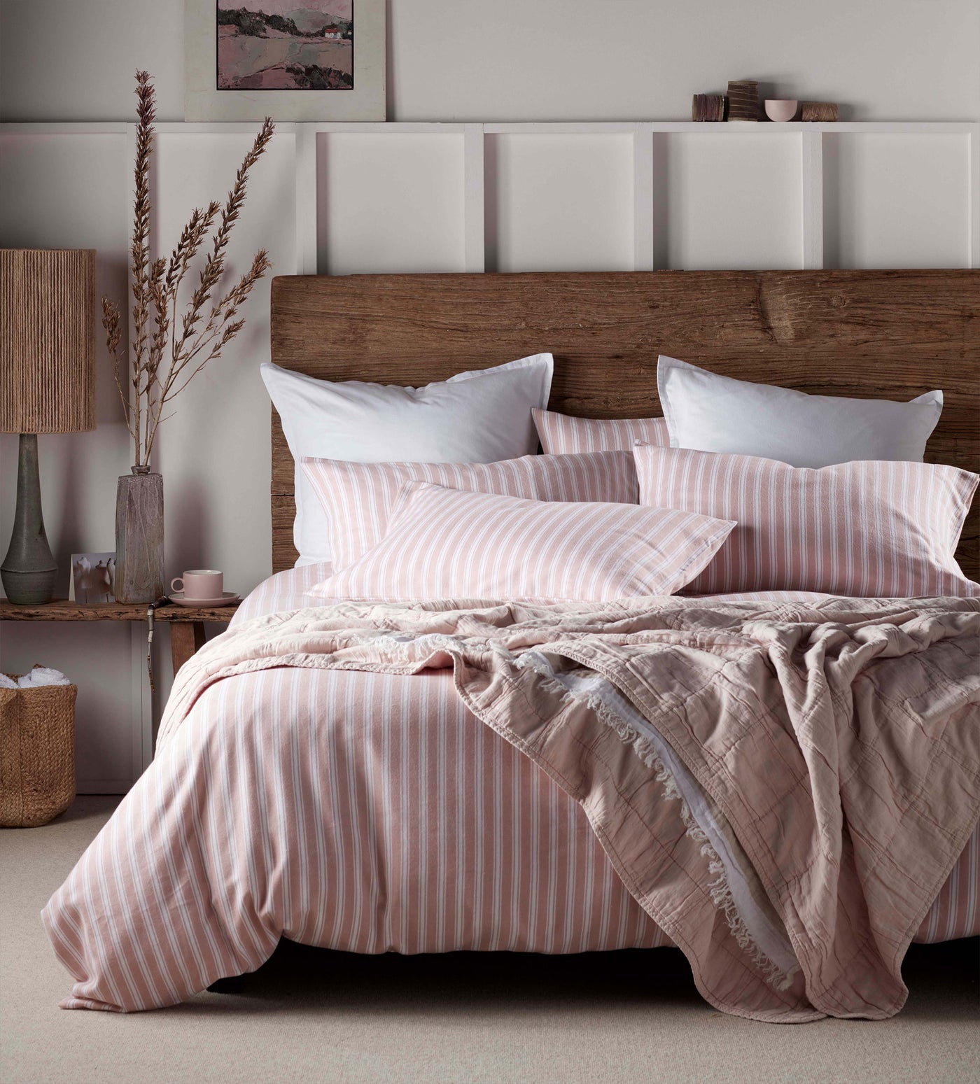 Blush Pink Fred Stripe Brushed 100% Organic Cotton Duvet Cover