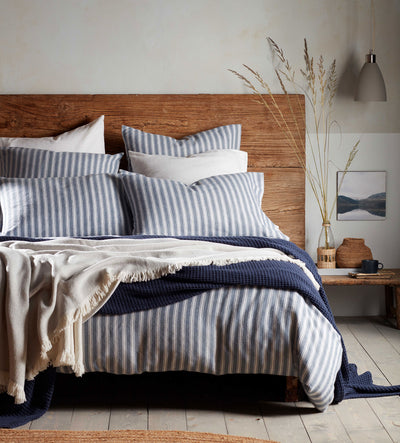 French Blue Fred Stripe Brushed 100% Organic Cotton Bed Linen