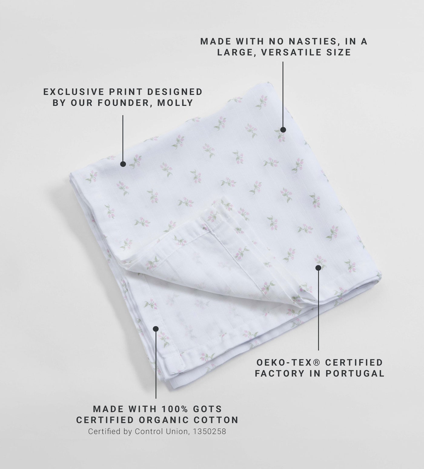 White Fleur 100% Organic Cotton Muslin Swaddle Blanket