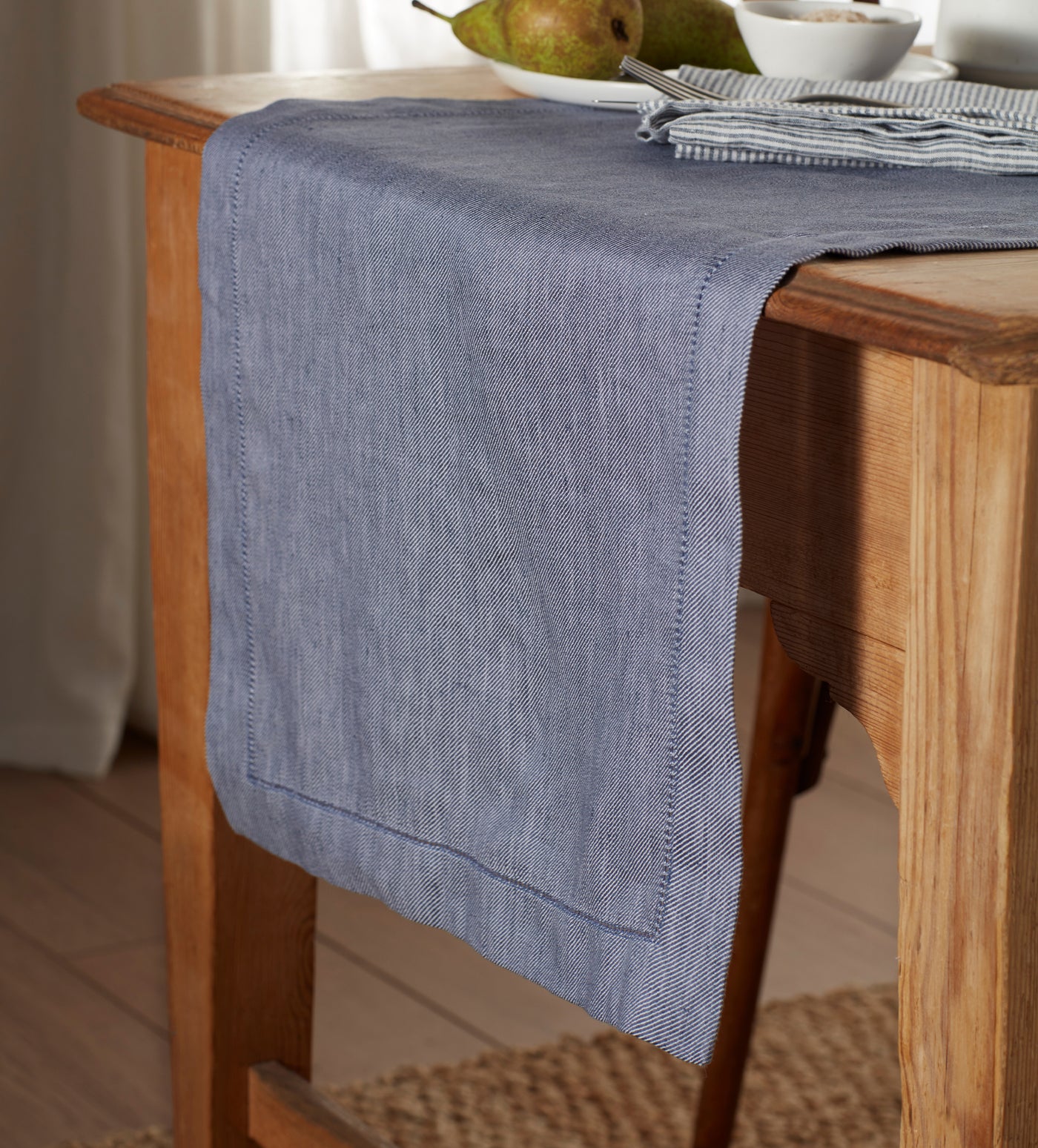 French Blue Cotton Linen Twill Table Runner