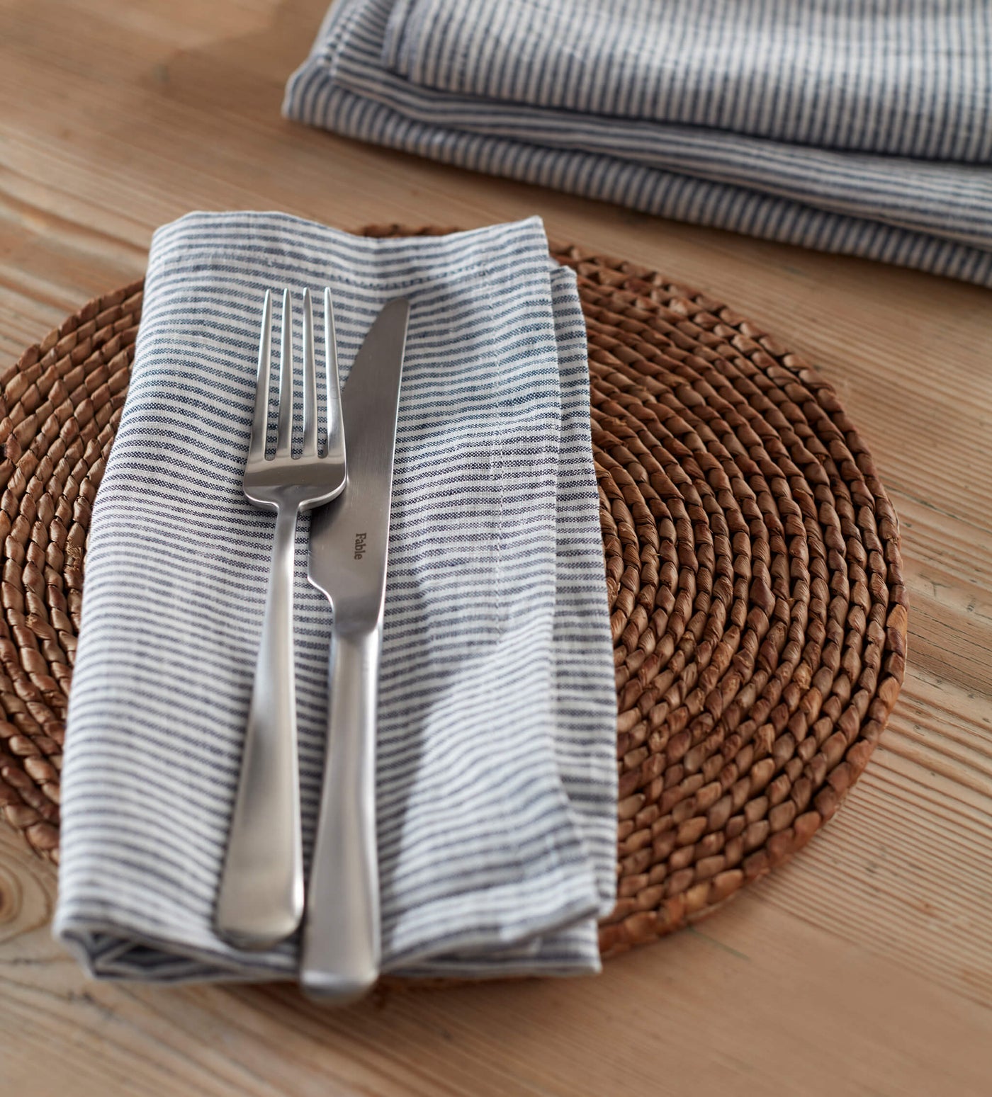 French Blue Sid Stripe 100% Linen Napkins