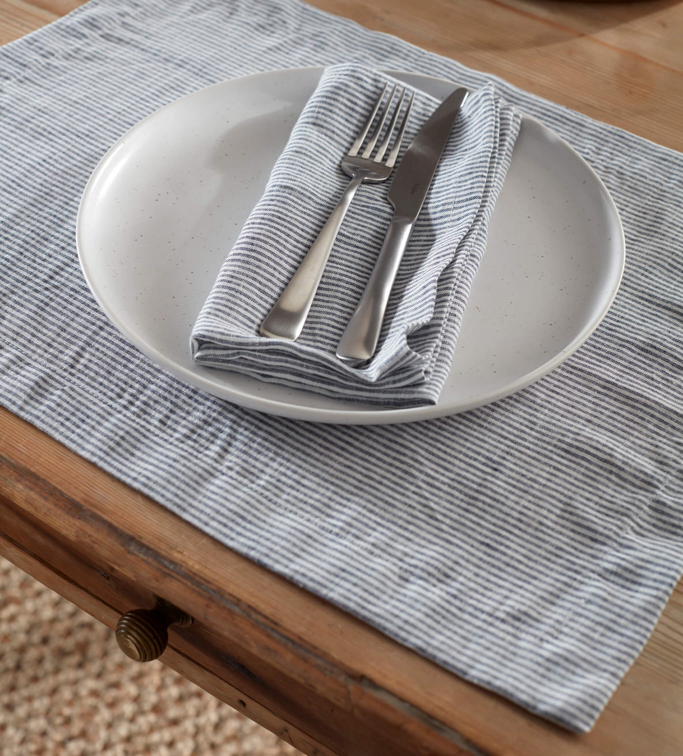 French Blue Sid Stripe 100% Linen Placemats