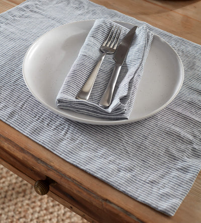 French Blue Sid Stripe 100% Linen Placemats - Set of 2