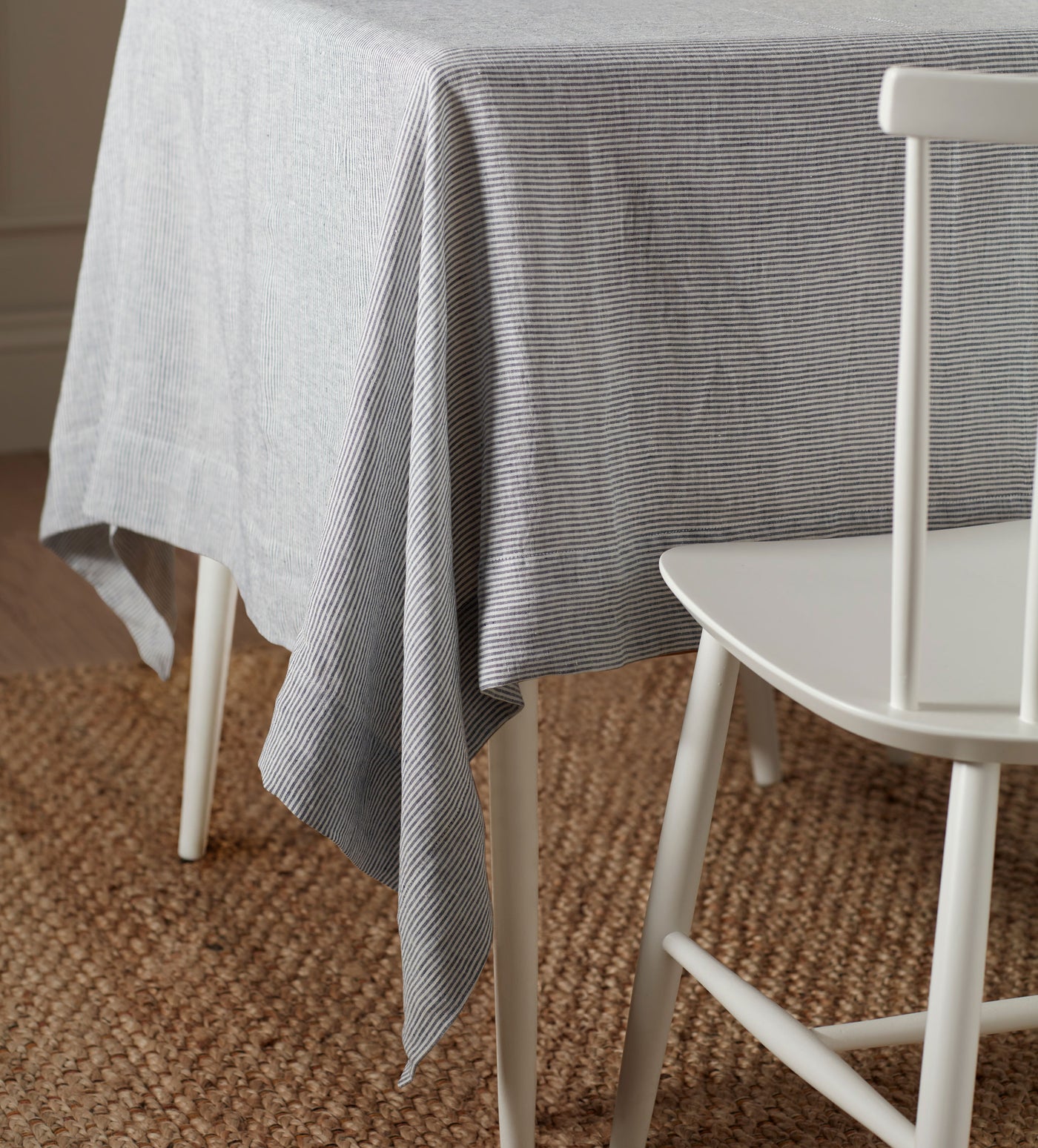 French Blue Sid Stripe 100% Linen Tablecloth