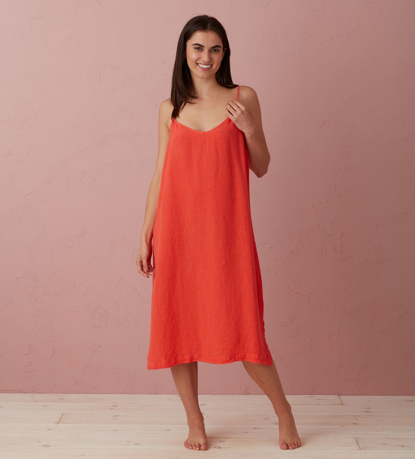 Hot Coral 100% Linen Nightwear