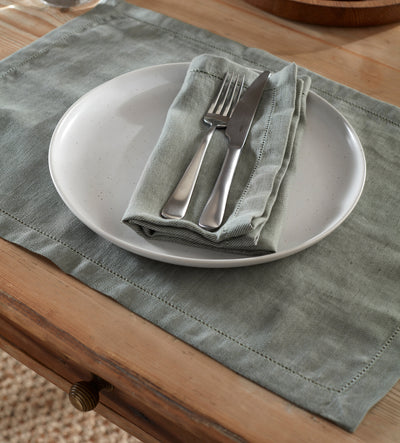 Olive Green Twill Cotton Linen Placemats