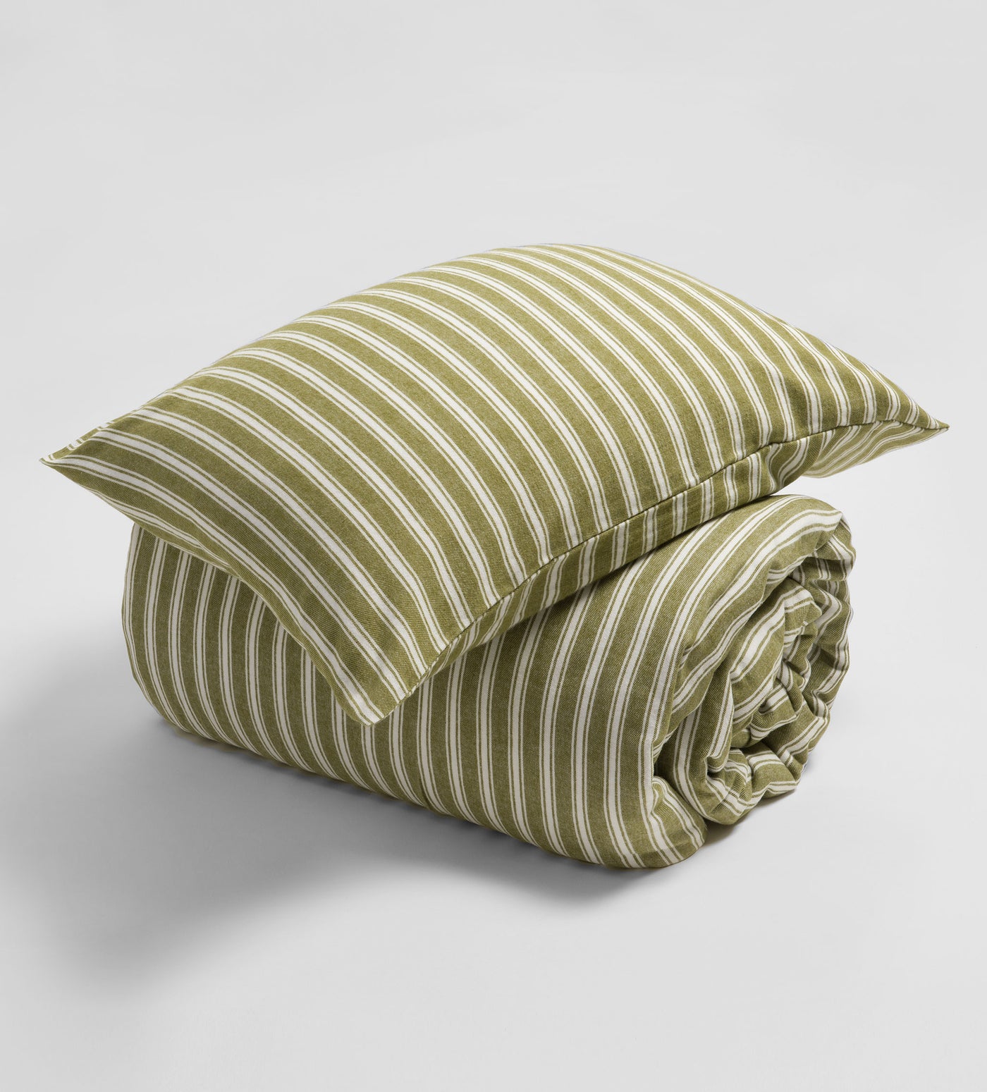 Olive Green Fred Stripe Brushed 100% Organic Cotton Duvet Cover