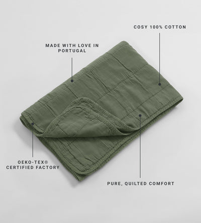 Olive Green Little Finn 100% Cotton Quilted Throw