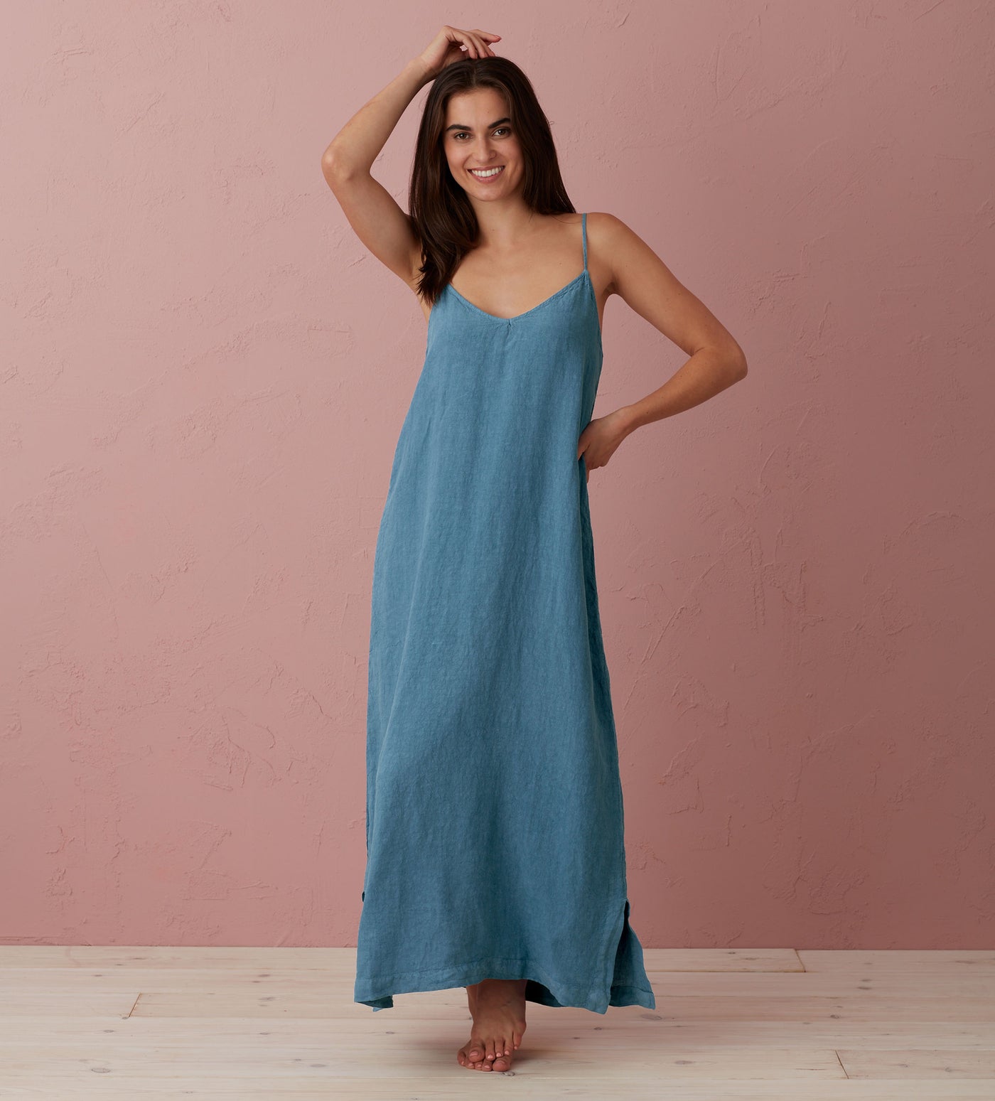 Peacock Willa 100% Linen Long Cami Nightie