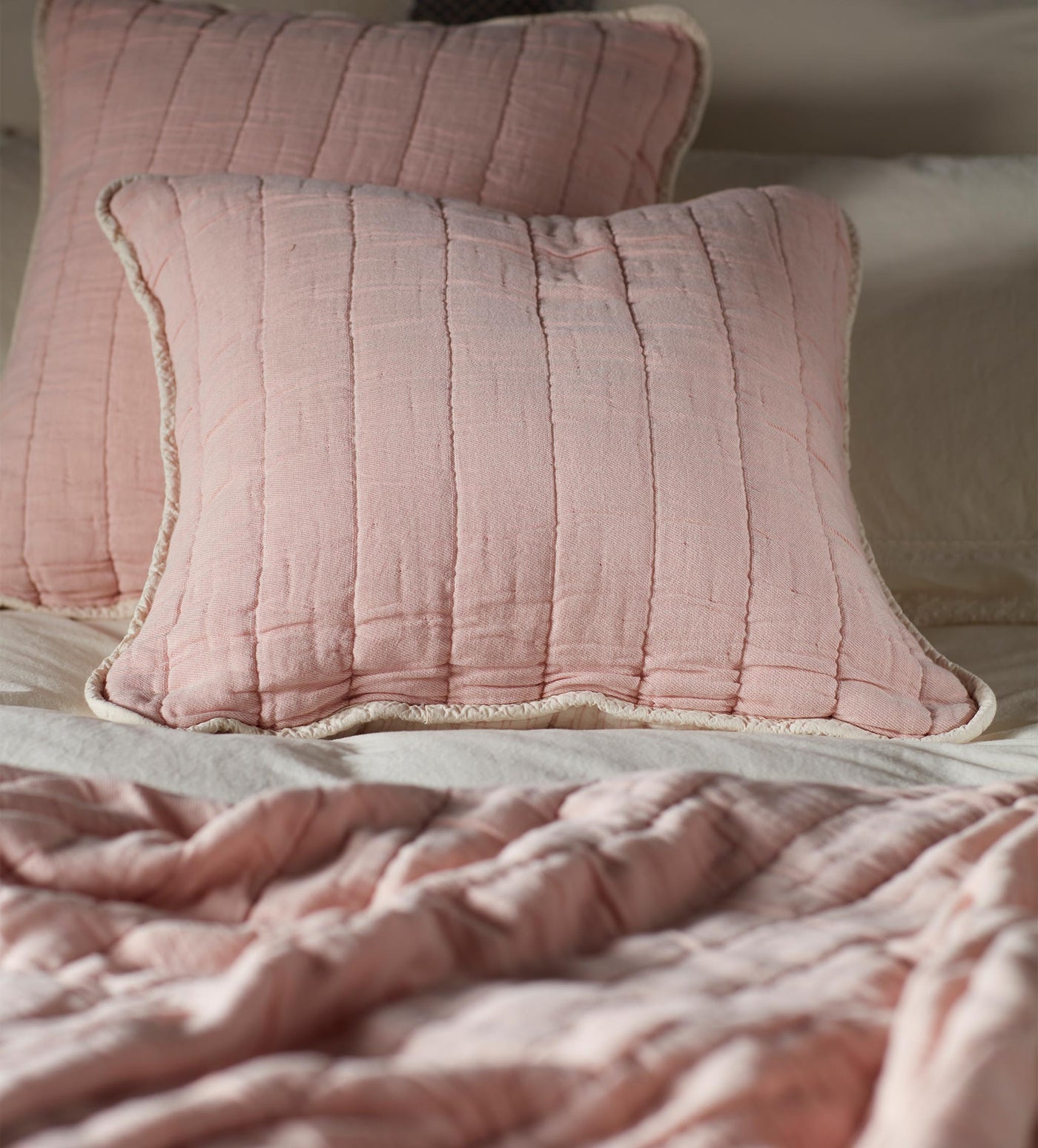 Blush Pink Vivienne 100% Cotton Quilted Cushion Cover & Throw