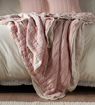 Blush Pink Vivienne 100% Cotton Quilted Throw