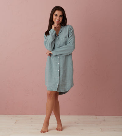 Teal Bella 100% Linen Nightshirt