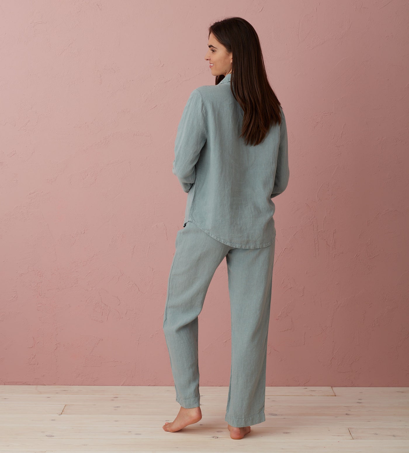 Teal Polly 100% Linen Pyjama Top