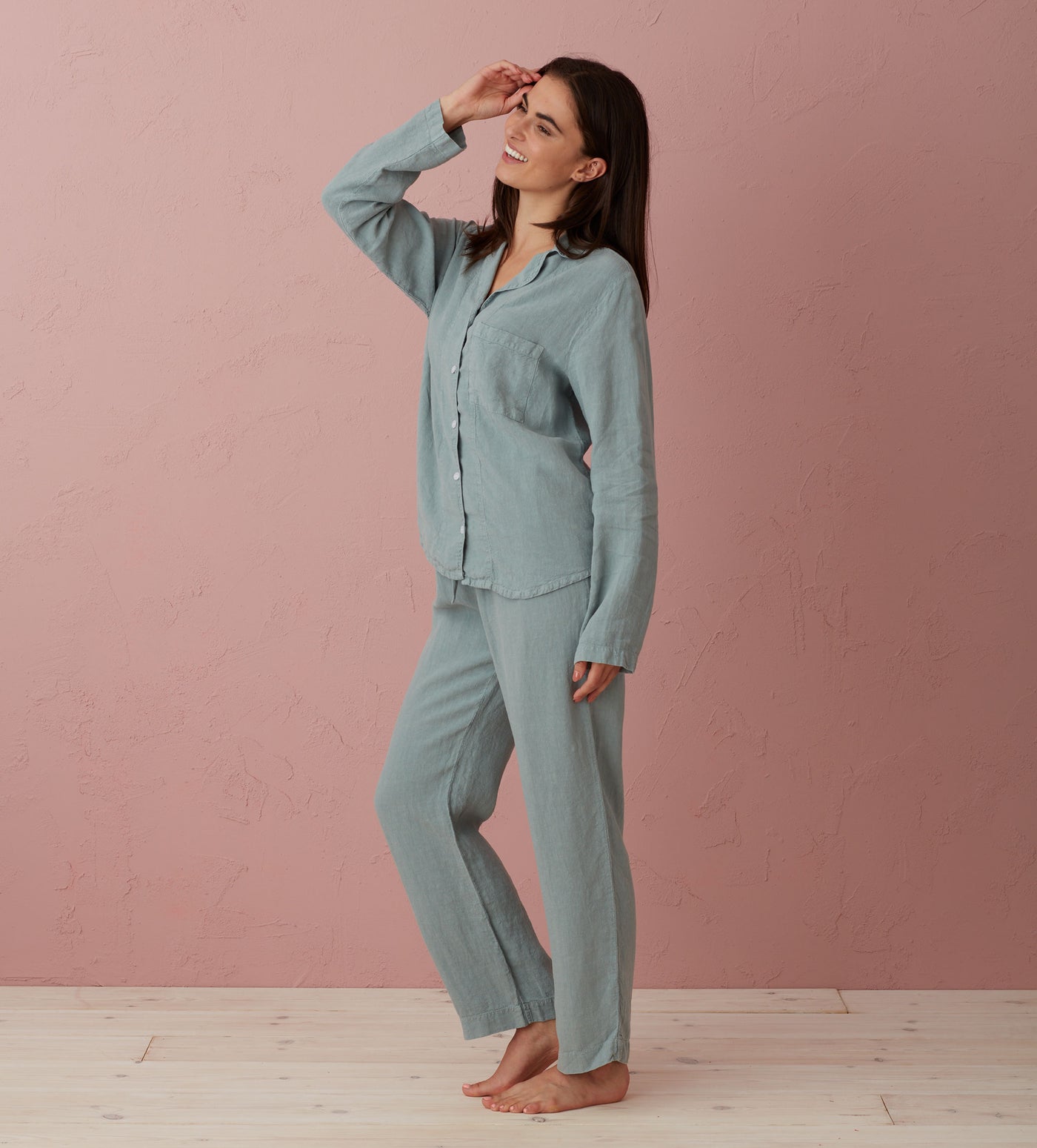 Teal Polly 100% Linen Pyjama Top