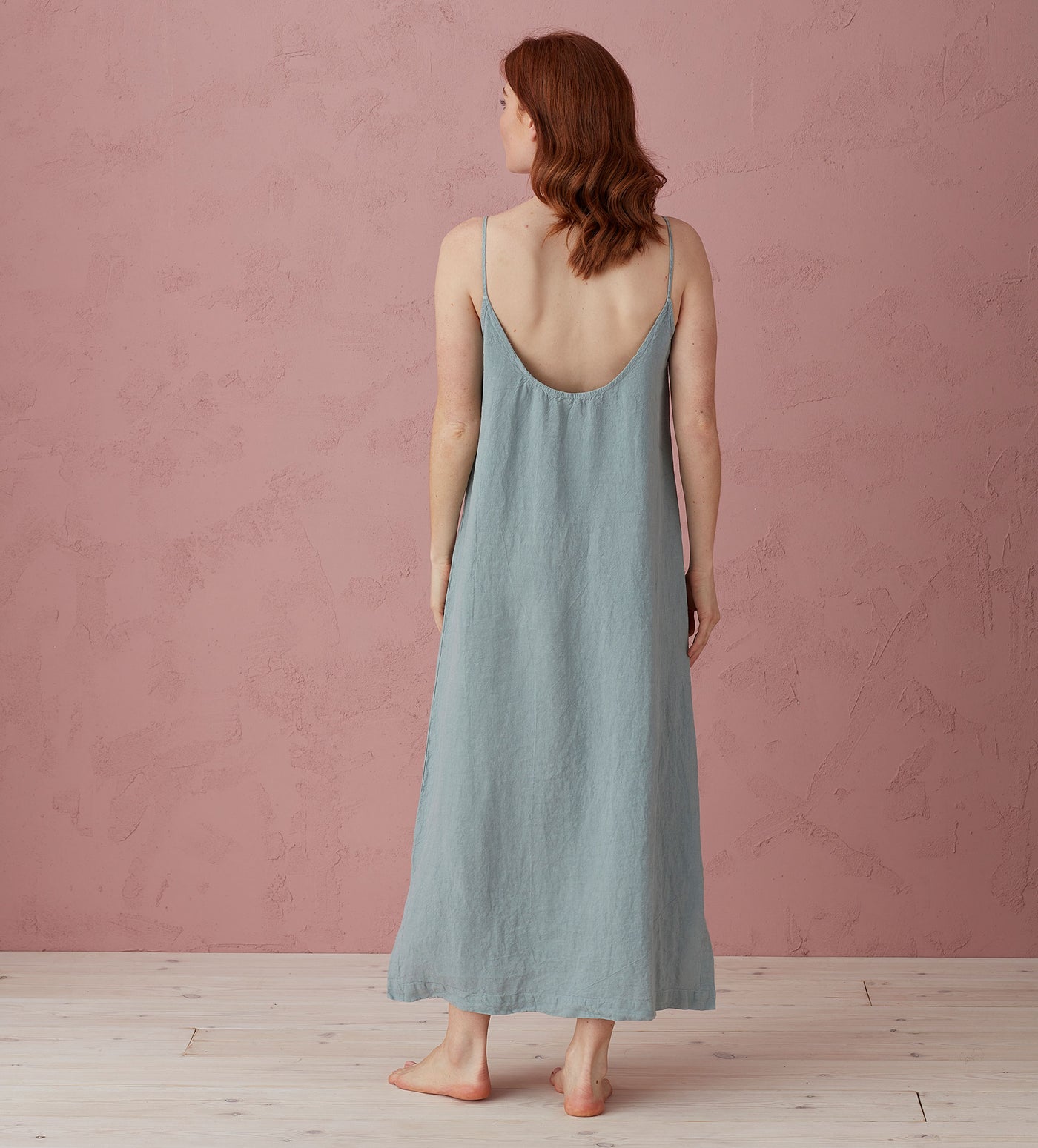 Teal Willa 100% Linen Long Cami Nightie