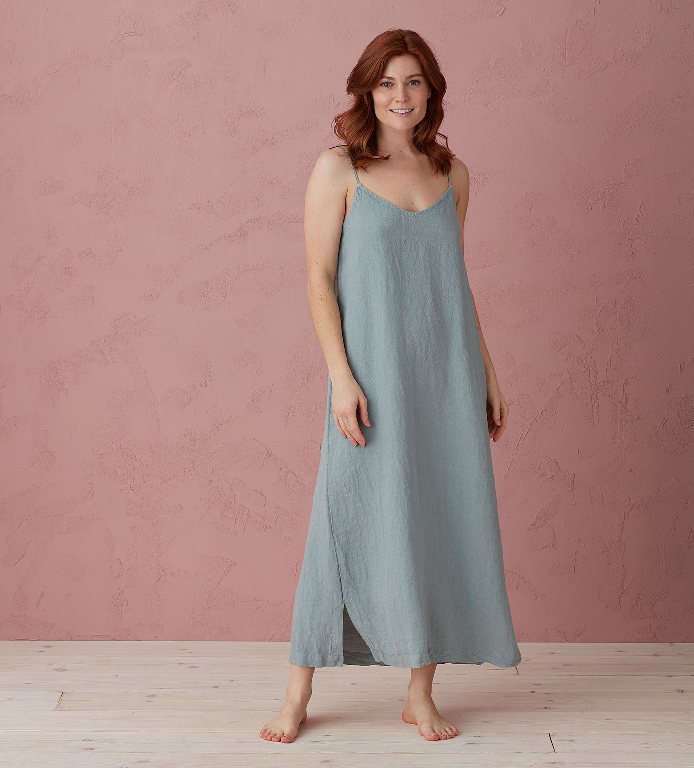 Teal Willa 100% Linen Long Cami Nightie