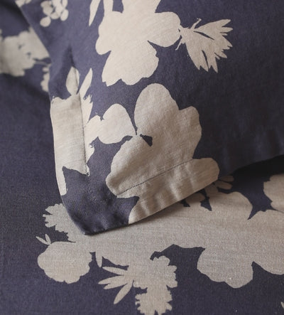 Ink Blue Flower Press Linen Blend Bed Linen