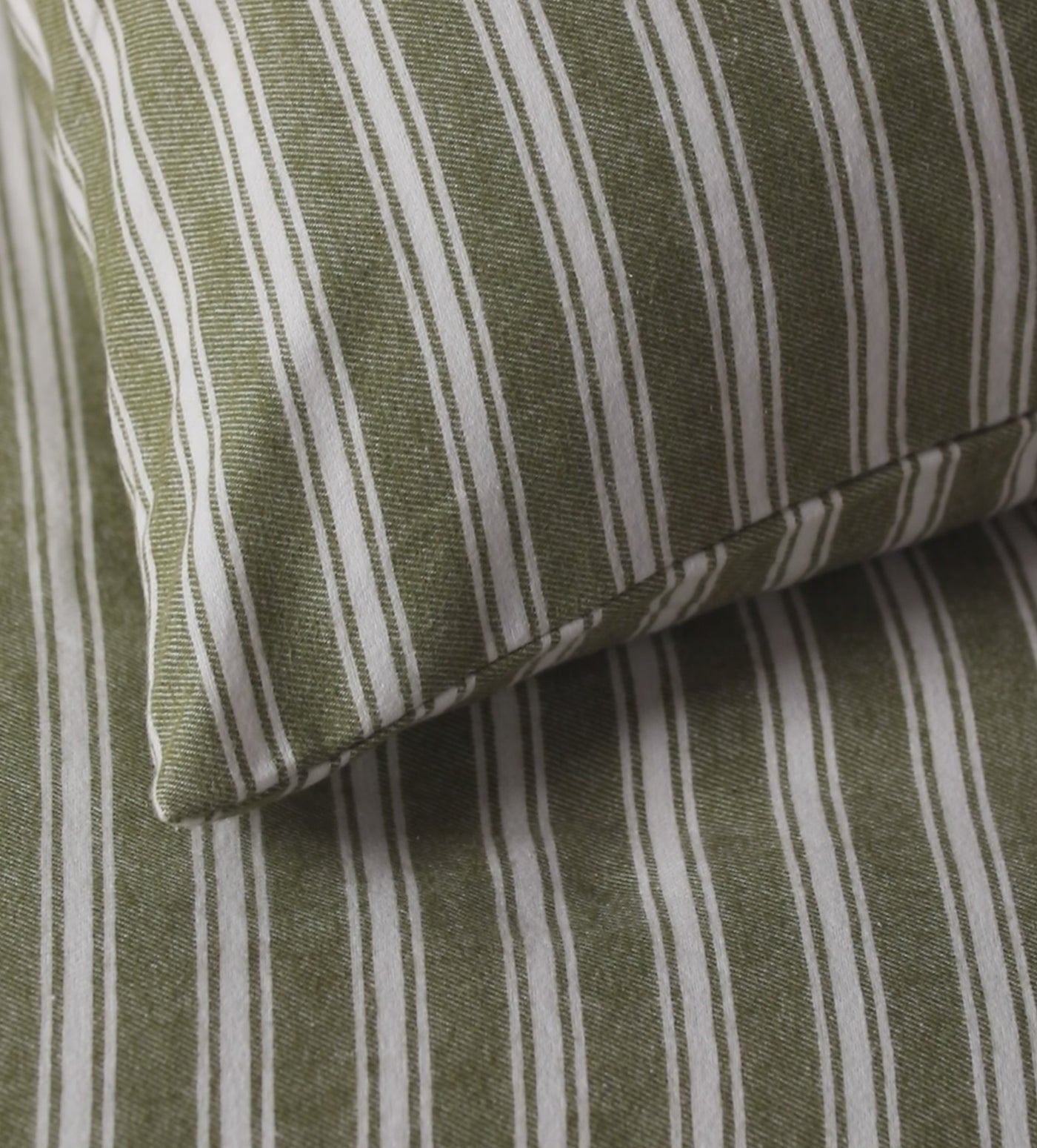 Olive Green Fred Stripe Brushed 100% Organic Cotton Duvet Cover