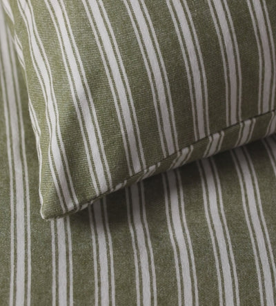 Olive Green Fred Stripe Brushed 100% Organic Cotton Duvet Cover