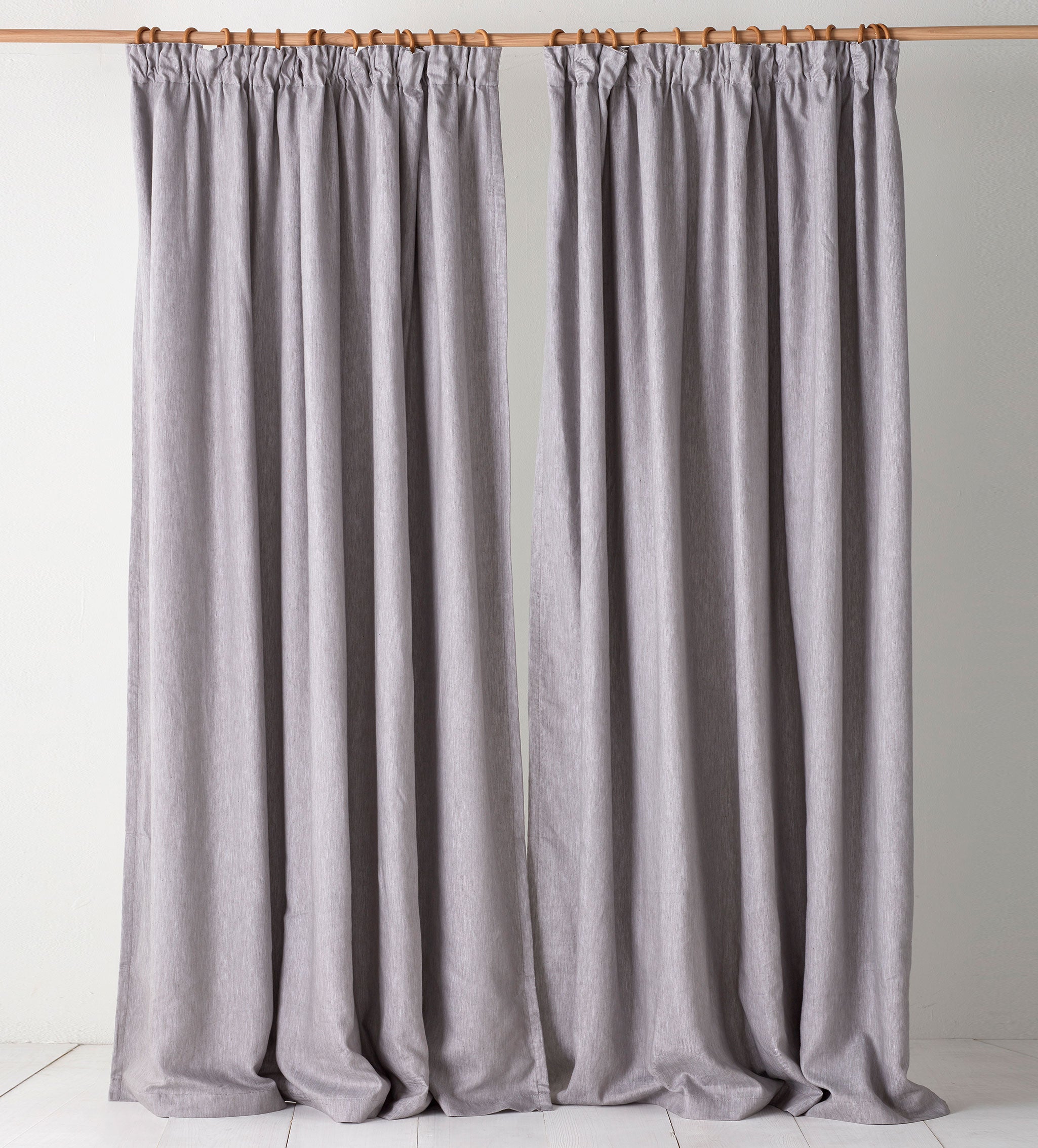 Flint Grey Twill Cotton Linen Blackout Pencil Pleat Curtains (pair 