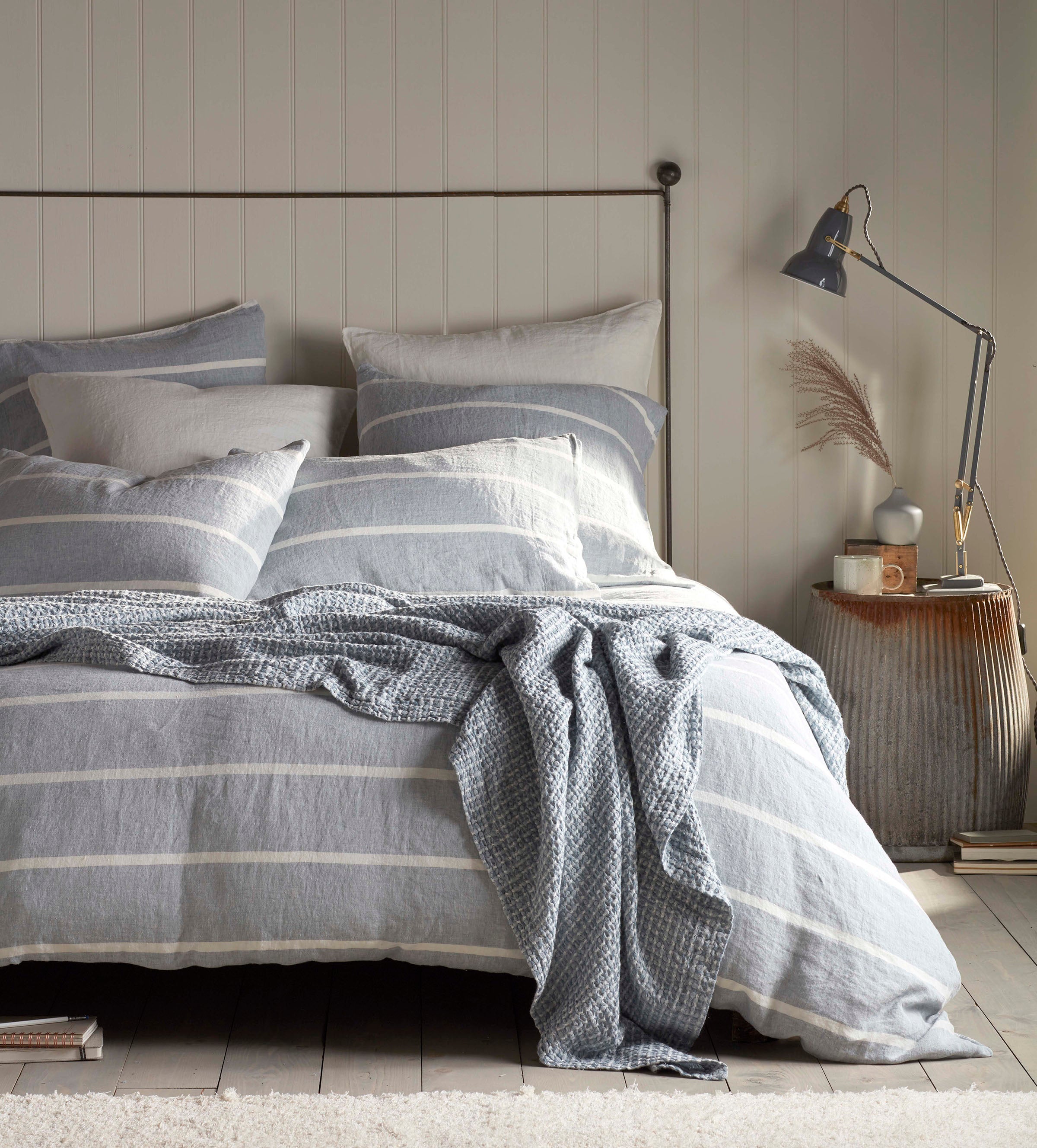 Blue Seb Stripe Cotton Linen Bed Linen | Secret Linen Store