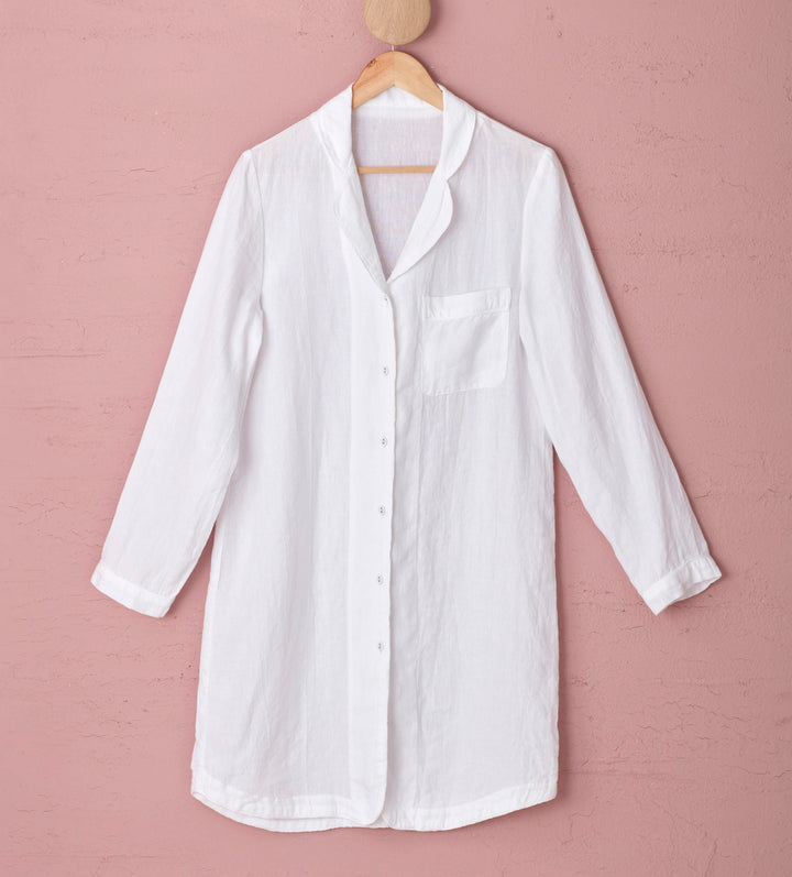 White Ava 100 Linen Nightshirt